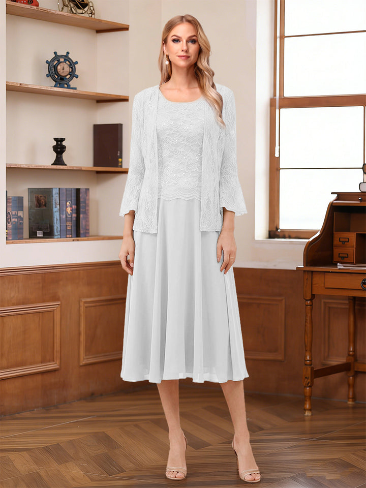 A-Line/Princess Scoop Sleeveless Tea-Length Mother of the Bride Dresses with Lace &amp; Jacket