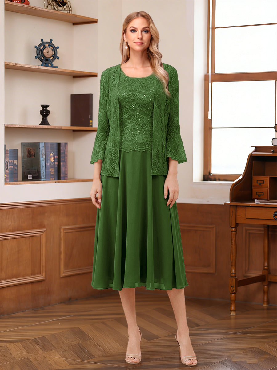A-Line/Princess Scoop Sleeveless Tea-Length Mother of the Bride Dresses with Lace &amp; Jacket