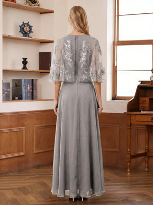 A-Line/Princess Scoop Half Sleeves Ankle-Length Mother of the Bride Dress With Lace & Applique