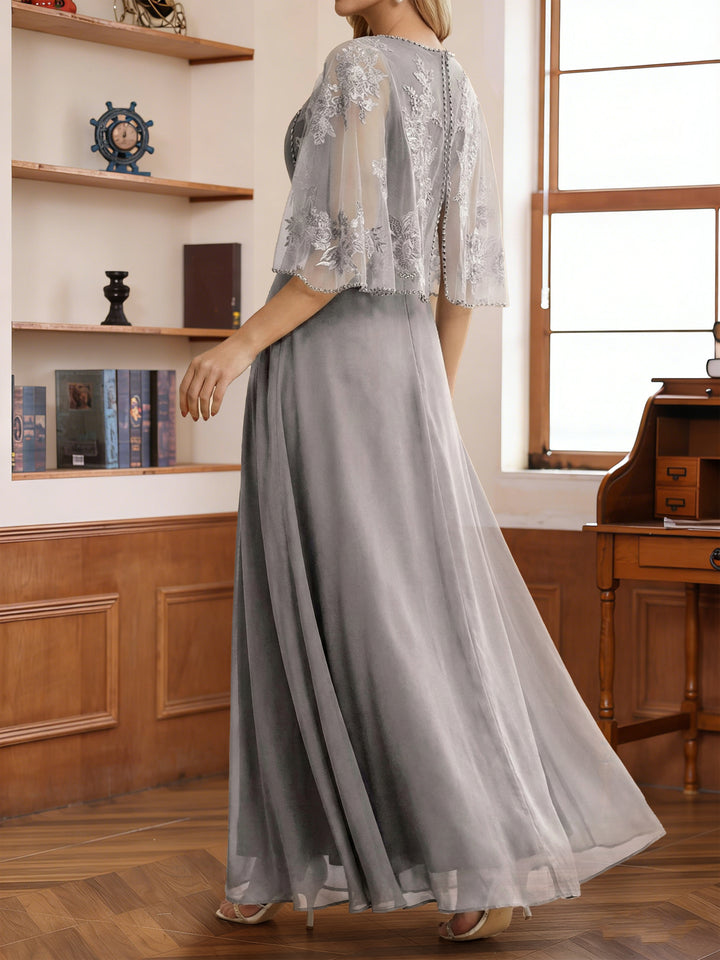 A-Line/Princess Scoop Half Sleeves Ankle-Length Mother of the Bride Dress With Lace &amp; Applique