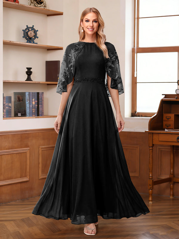 A-Line/Princess Scoop Half Sleeves Ankle-Length Mother of the Bride Dress With Lace & Applique
