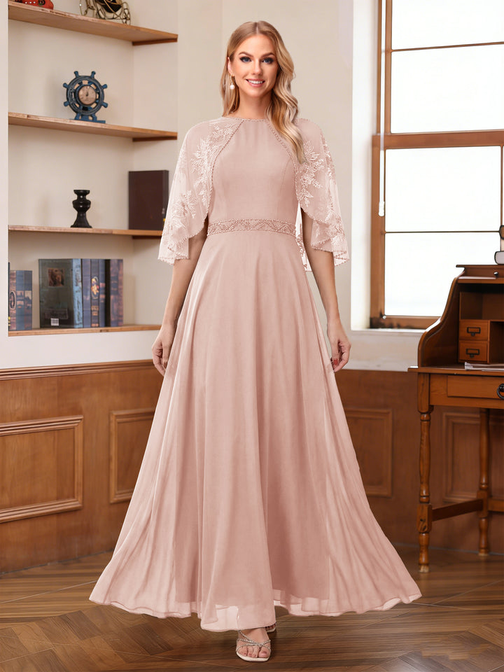 A-Line/Princess Scoop Half Sleeves Ankle-Length Mother of the Bride Dress With Lace &amp; Applique