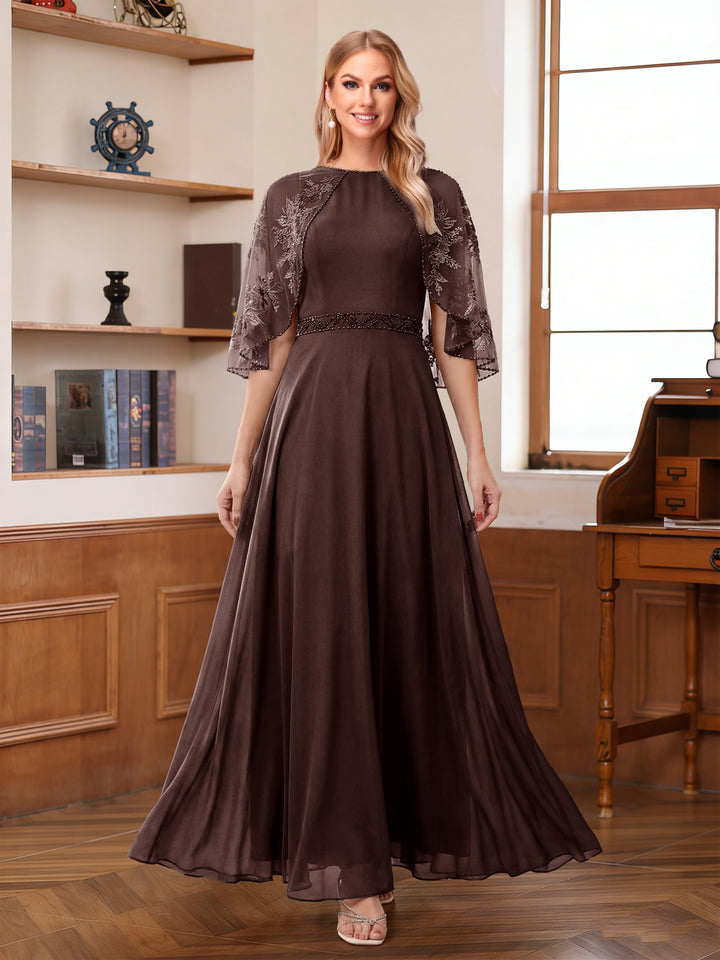 A-Line/Princess Scoop Half Sleeves Ankle-Length Mother of the Bride Dress With Lace &amp; Applique