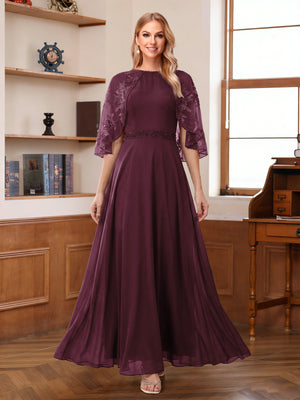 A-Line/Princess Scoop Half Sleeves Ankle-Length Mother of the Bride Dress With Lace & Applique