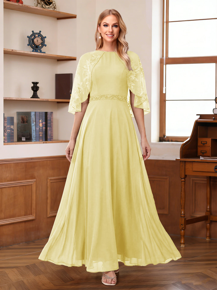 A-Line/Princess Scoop Half Sleeves Ankle-Length Mother of the Bride Dress With Lace &amp; Applique