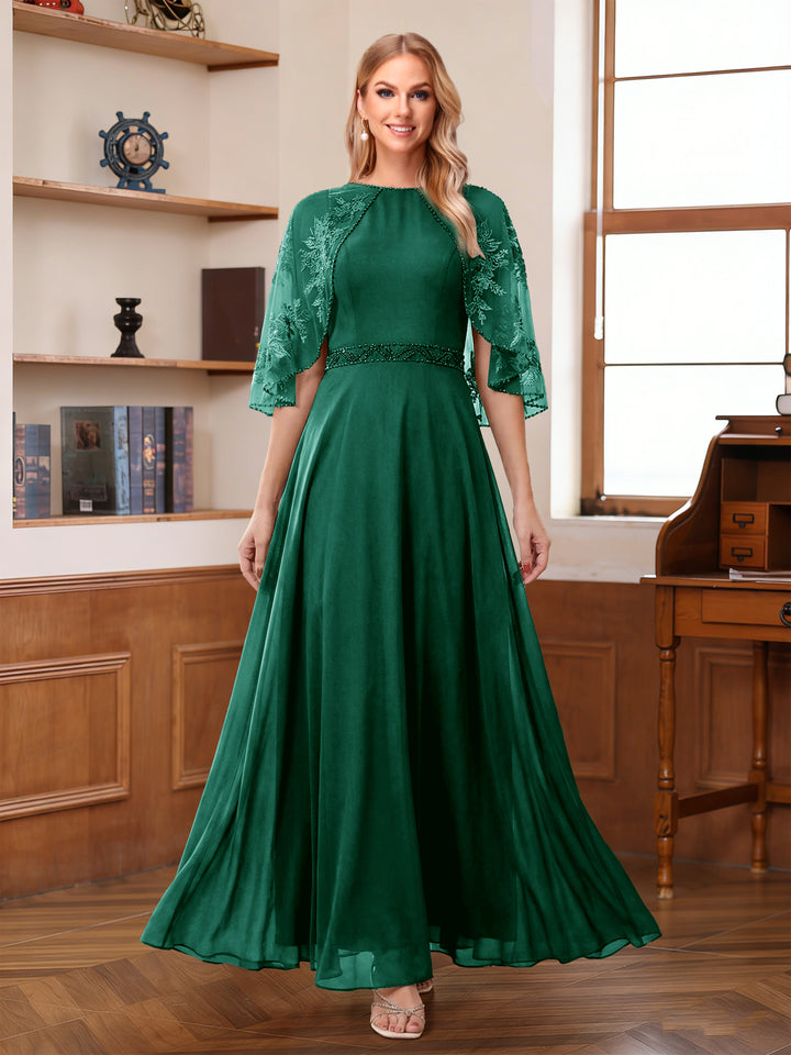 A-Line/Princess Scoop Half Sleeves Ankle-Length Mother of the Bride Dress With Lace &amp; Applique