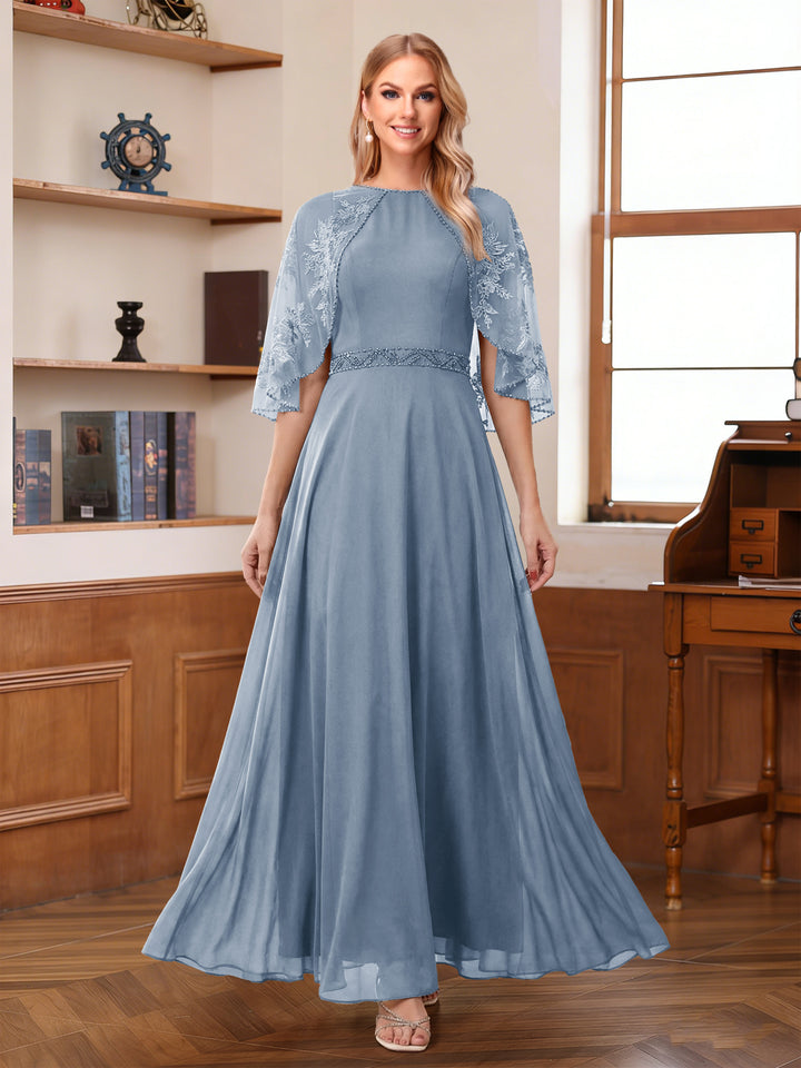 A-Line/Princess Scoop Half Sleeves Ankle-Length Mother of the Bride Dress With Lace &amp; Applique