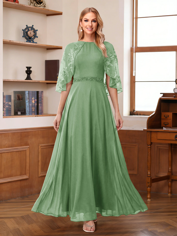 A-Line/Princess Scoop Half Sleeves Ankle-Length Mother of the Bride Dress With Lace &amp; Applique