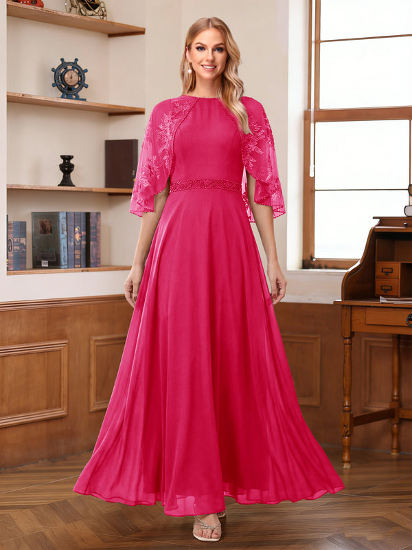 A-Line/Princess Scoop Half Sleeves Ankle-Length Mother of the Bride Dress With Lace & Applique