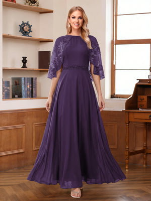 A-Line/Princess Scoop Half Sleeves Ankle-Length Mother of the Bride Dress With Lace & Applique
