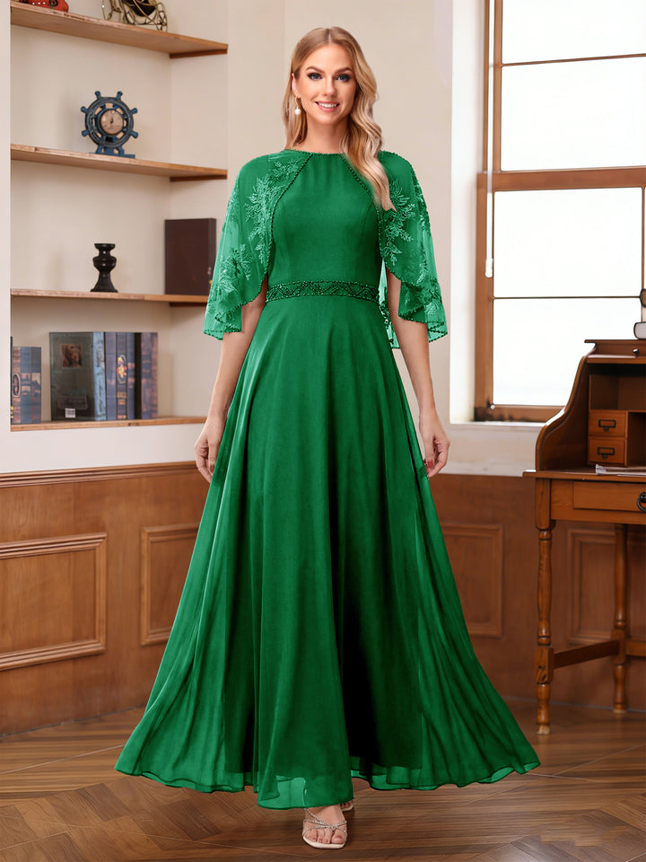 A-Line/Princess Scoop Half Sleeves Ankle-Length Mother of the Bride Dress With Lace &amp; Applique