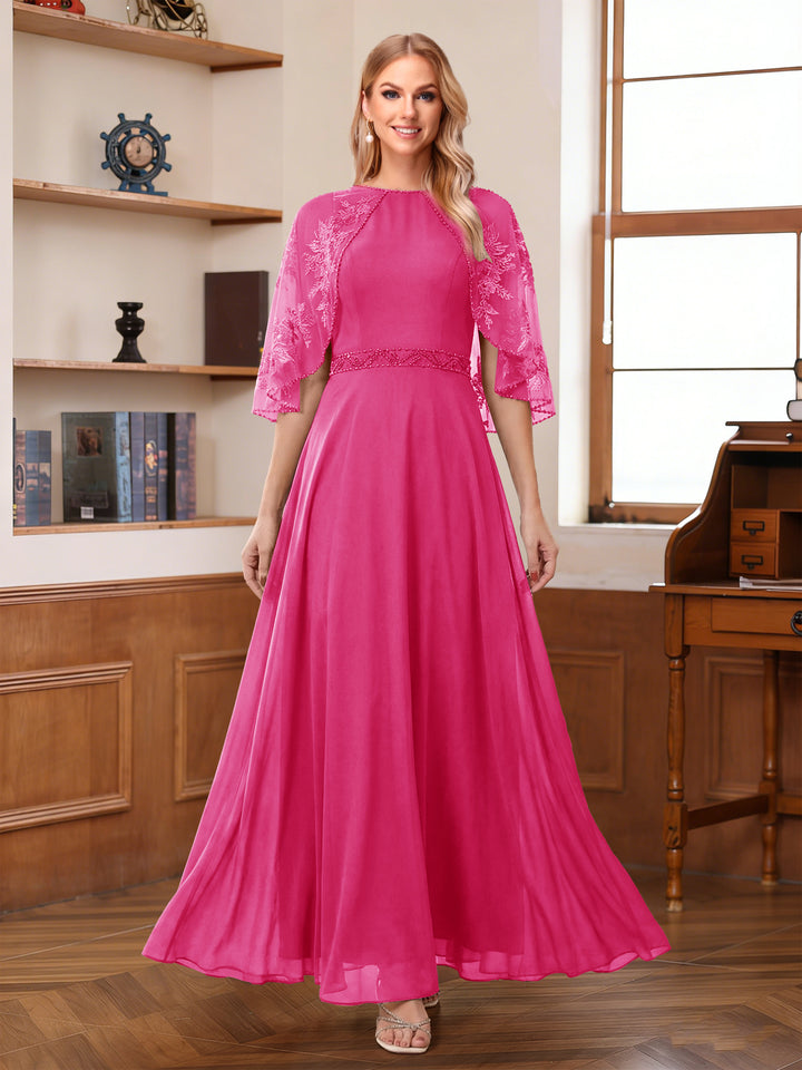 A-Line/Princess Scoop Half Sleeves Ankle-Length Mother of the Bride Dress With Lace &amp; Applique