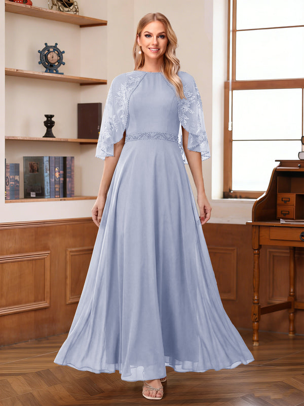 A-Line/Princess Scoop Half Sleeves Ankle-Length Mother of the Bride Dress With Lace & Applique