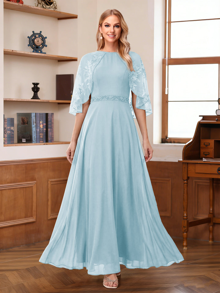 A-Line/Princess Scoop Half Sleeves Ankle-Length Mother of the Bride Dress With Lace &amp; Applique