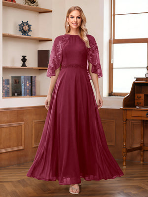 A-Line/Princess Scoop Half Sleeves Ankle-Length Mother of the Bride Dress With Lace & Applique