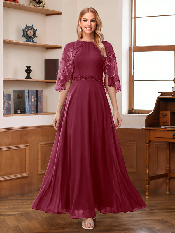A-Line/Princess Scoop Half Sleeves Ankle-Length Mother of the Bride Dress With Lace & Applique