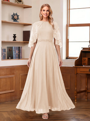 A-Line/Princess Scoop Half Sleeves Ankle-Length Mother of the Bride Dress With Lace & Applique