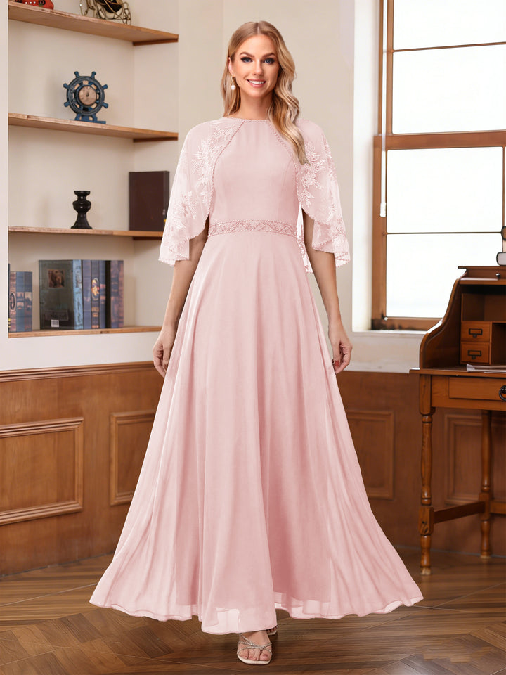 A-Line/Princess Scoop Half Sleeves Ankle-Length Mother of the Bride Dress With Lace &amp; Applique