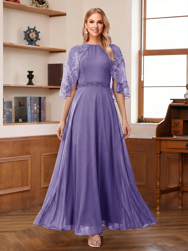 A-Line/Princess Scoop Half Sleeves Ankle-Length Mother of the Bride Dress With Lace & Applique