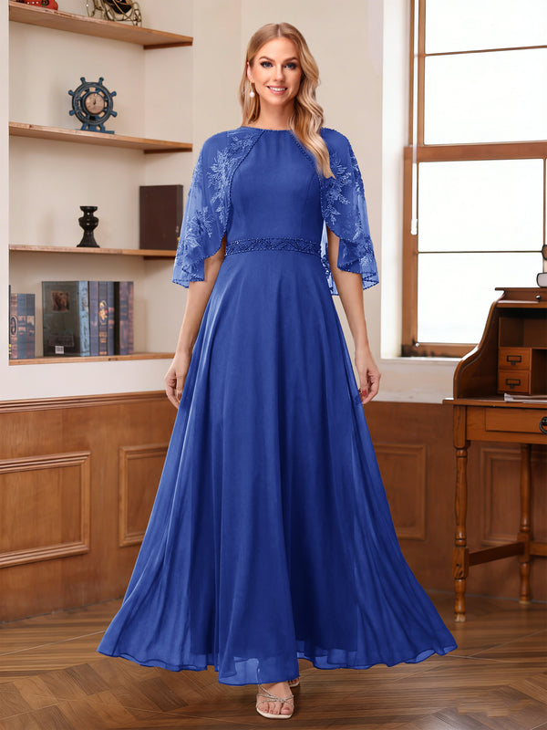 A-Line/Princess Scoop Half Sleeves Ankle-Length Mother of the Bride Dress With Lace & Applique