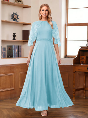 A-Line/Princess Scoop Half Sleeves Ankle-Length Mother of the Bride Dress With Lace & Applique