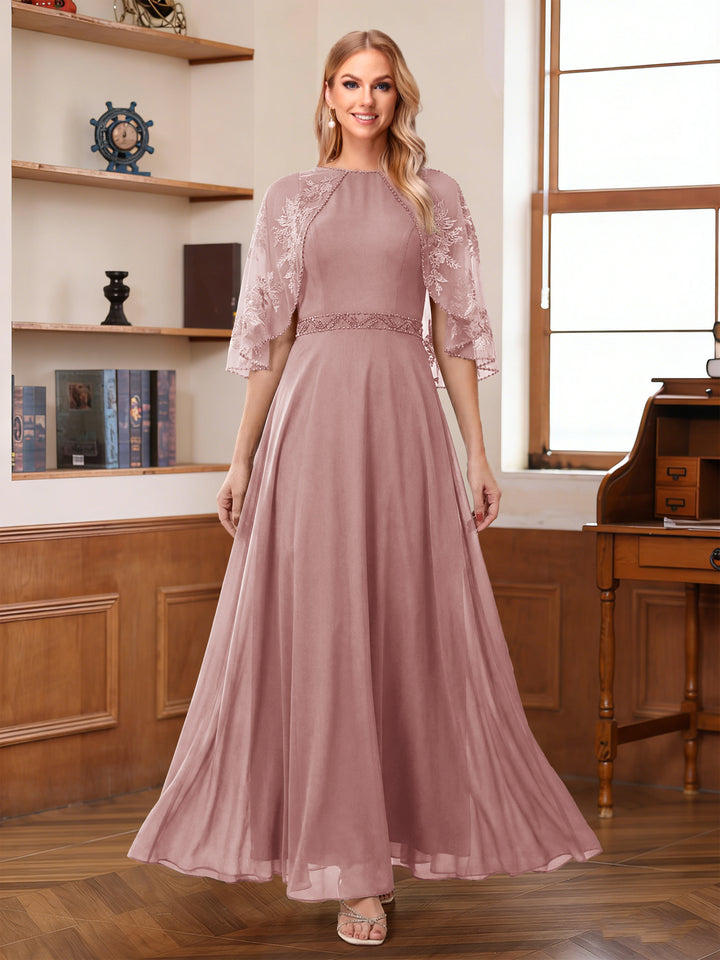 A-Line/Princess Scoop Half Sleeves Ankle-Length Mother of the Bride Dress With Lace &amp; Applique