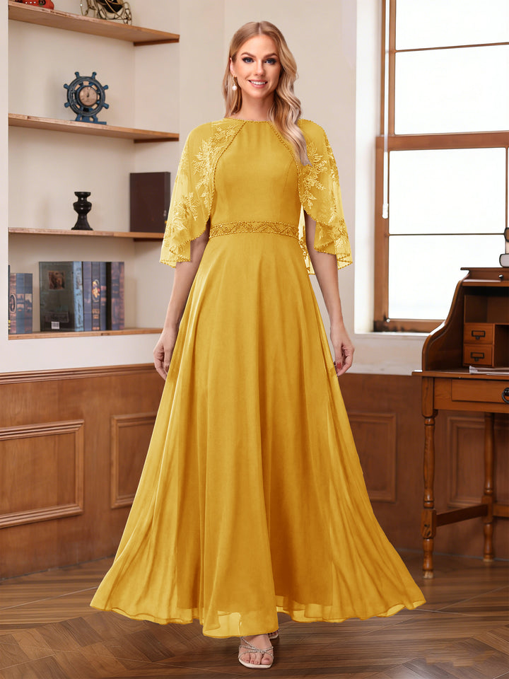 A-Line/Princess Scoop Half Sleeves Ankle-Length Mother of the Bride Dress With Lace &amp; Applique