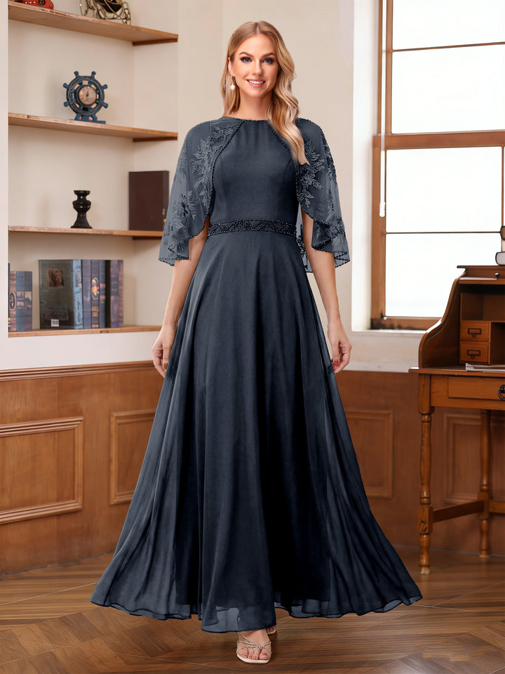 A-Line/Princess Scoop Half Sleeves Ankle-Length Mother of the Bride Dress With Lace &amp; Applique
