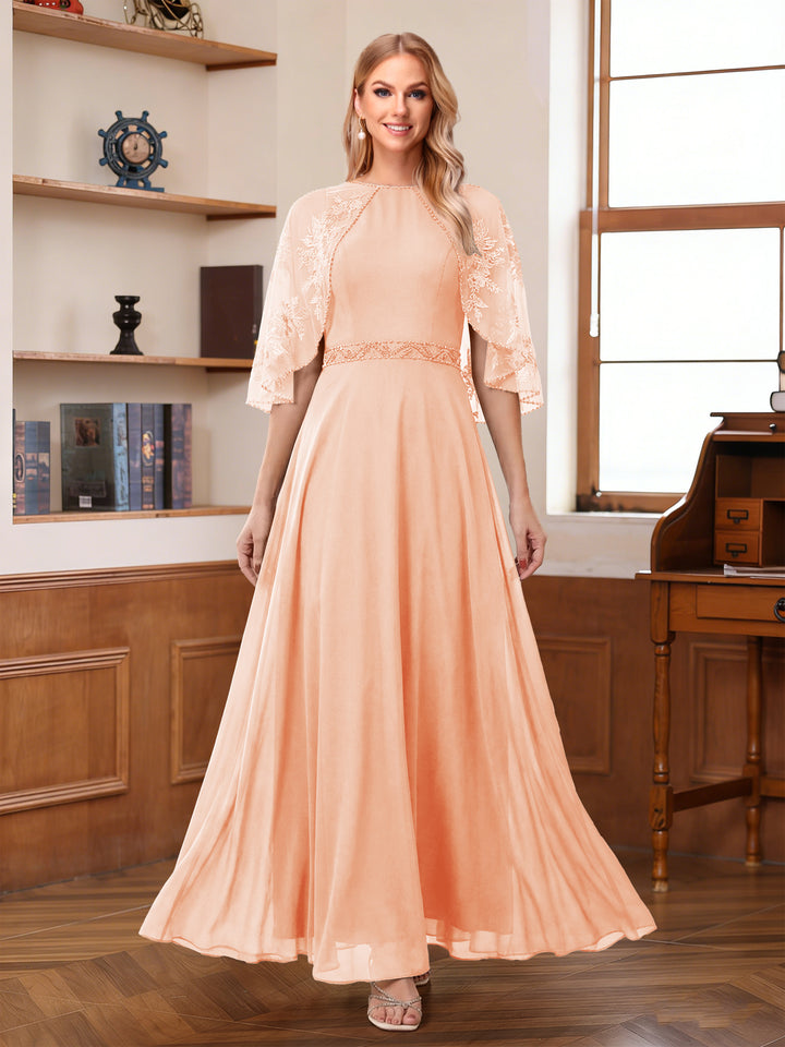 A-Line/Princess Scoop Half Sleeves Ankle-Length Mother of the Bride Dress With Lace &amp; Applique