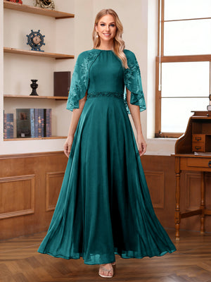 A-Line/Princess Scoop Half Sleeves Ankle-Length Mother of the Bride Dress With Lace & Applique