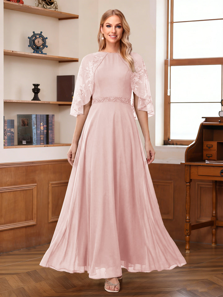 A-Line/Princess Scoop Half Sleeves Ankle-Length Mother of the Bride Dress With Lace &amp; Applique