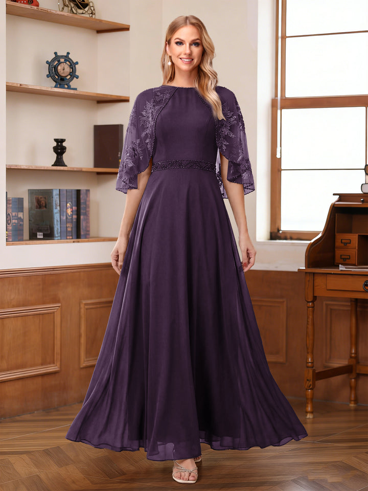 A-Line/Princess Scoop Half Sleeves Ankle-Length Mother of the Bride Dress With Lace &amp; Applique