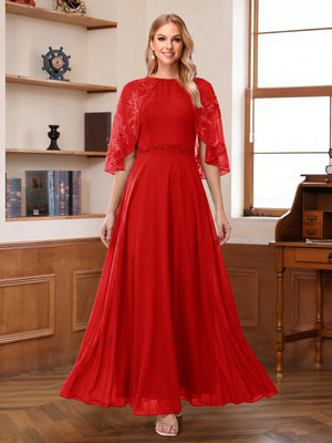A-Line/Princess Scoop Half Sleeves Ankle-Length Mother of the Bride Dress With Lace & Applique