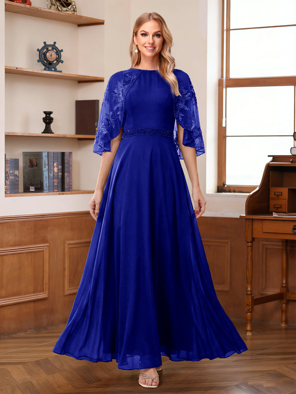 A-Line/Princess Scoop Half Sleeves Ankle-Length Mother of the Bride Dress With Lace & Applique