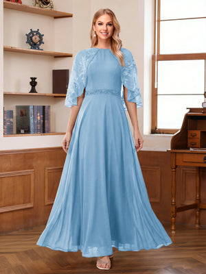 A-Line/Princess Scoop Half Sleeves Ankle-Length Mother of the Bride Dress With Lace & Applique