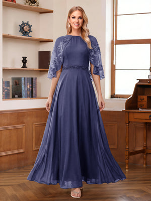 A-Line/Princess Scoop Half Sleeves Ankle-Length Mother of the Bride Dress With Lace & Applique