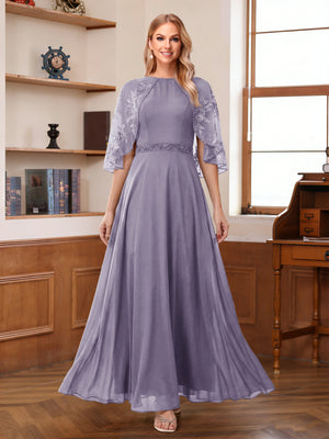 A-Line/Princess Scoop Half Sleeves Ankle-Length Mother of the Bride Dress With Lace & Applique