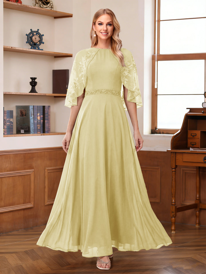A-Line/Princess Scoop Half Sleeves Ankle-Length Mother of the Bride Dress With Lace &amp; Applique