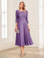A-Line/Princess Scoop 3/4 Sleeves Tea-Length Mother of the Bride Dresses with Applique & Lace