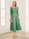 A-Line/Princess Scoop 3/4 Sleeves Tea-Length Mother of the Bride Dresses with Applique & Lace