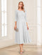 A-Line/Princess Scoop 3/4 Sleeves Tea-Length Mother of the Bride Dresses with Applique & Lace