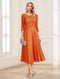 A-Line/Princess Scoop 3/4 Sleeves Tea-Length Mother of the Bride Dresses with Applique & Lace