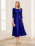 A-Line/Princess Scoop 3/4 Sleeves Tea-Length Mother of the Bride Dresses with Applique & Lace