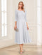 A-Line/Princess Scoop 3/4 Sleeves Tea-Length Mother of the Bride Dresses with Applique & Lace