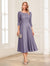 A-Line/Princess Scoop 3/4 Sleeves Tea-Length Mother of the Bride Dresses with Applique & Lace