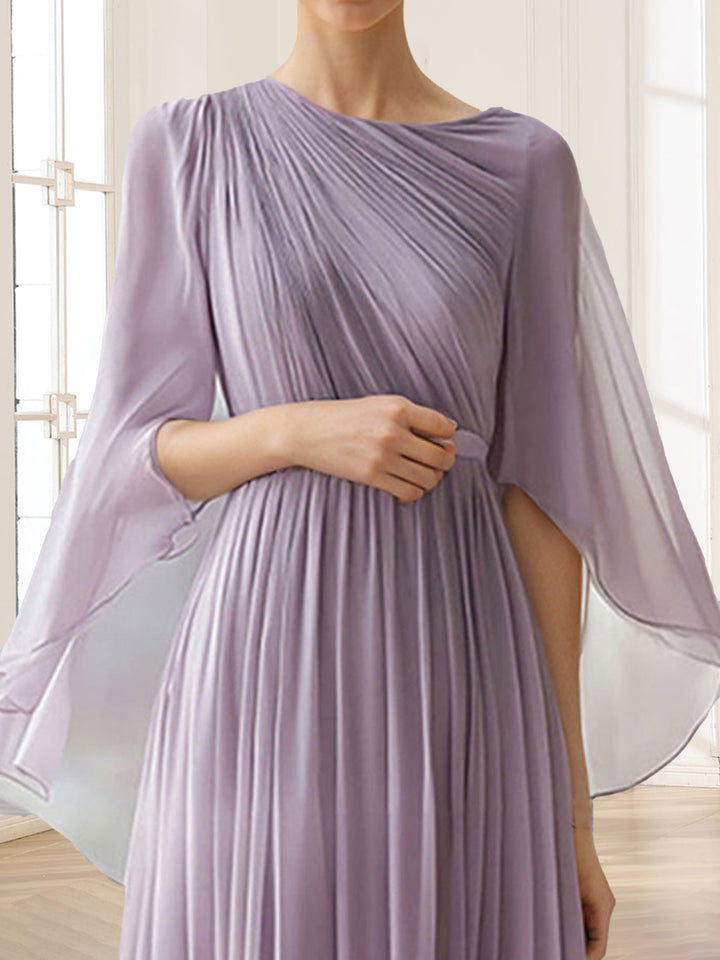 A-Line/Princess Scoop Half Sleeves Floor-Length Mother of the Bride Dresses with Ruffles