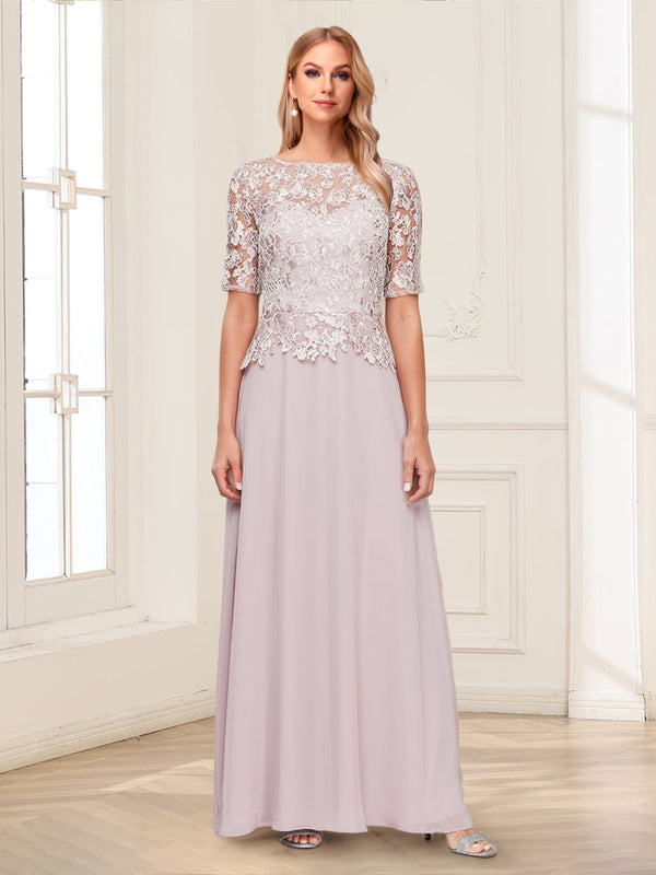 A-Line/Princess Scoop Half Sleeves Floor-Length Mother of the Bride Dresses with Applique & Lace