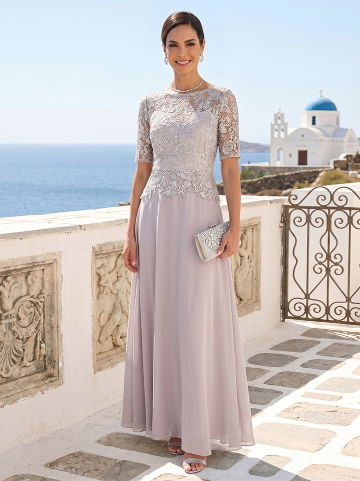 A-Line/Princess Scoop Half Sleeves Floor-Length Mother of the Bride Dresses with Applique &amp; Lace
