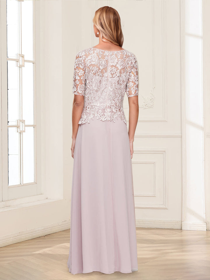 A-Line/Princess Scoop Half Sleeves Floor-Length Mother of the Bride Dresses with Applique &amp; Lace