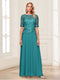 A-Line/Princess Scoop Half Sleeves Floor-Length Mother of the Bride Dresses with Applique & Lace